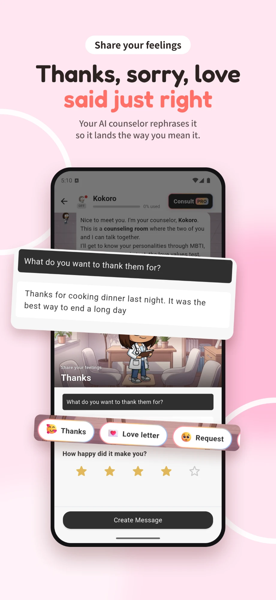 Share your feelings: thanks, sorry, love, said just right